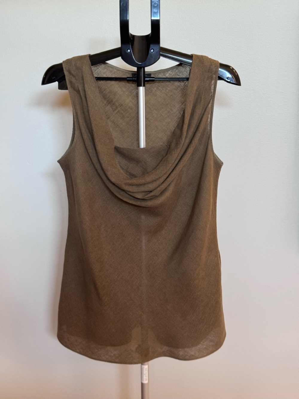 LAFAYETTE 148 NY Olive Draped/Cowl Neck Sleeveless Blouse 100% Linen Size 14
